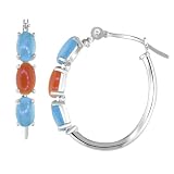 14k White Gold Turquoise and Coral Hoop Earrings