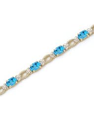 14k Yellow Gold Natural Blue-Topaz And Diamond Tennis Bracelet