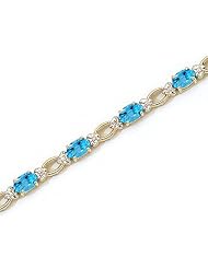 14k Yellow Gold Natural Blue-Topaz And Diamond Tennis Bracelet