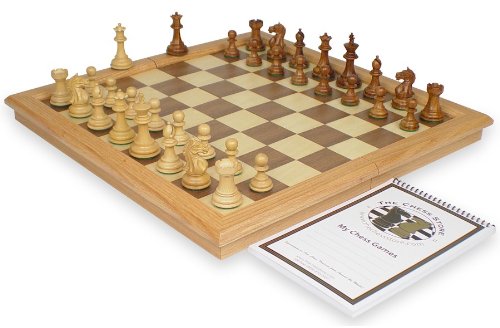 Fierce Knight Staunton Chess Set Package in Golden Rosewood & Boxwood with Oak Framed Folding Chess Case - 3