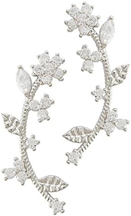 Silver-Colour Flower Branch Ear Crawlers on Postback (Ear Climbers)