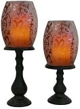 Flameless Candles with Glass Hurricane Lamps - Set of 2 Cranberry