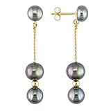 14K Yellow Gold 6-6.5mm Black Cultured Freshwater Pearl Drop Earrings