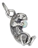 Sterling Silver Sea Otter Charm Holding an Opal Chip