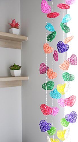 Exotic Elegance Set of 20 Heart Woven Rattan String Lights /Home Decor/ Valentine's Party, Multicolored.
