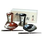 【酒器 美濃焼】 加賀友禅 二人の晩酌セット (木箱付き) / お楽しみグッズ(キッチン用品)付きセット