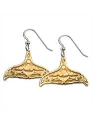 14K Yellow Gold Northwest Coast Native American AK Whale Night Earrings. Made in USA.
