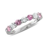 Natural Pink Sapphire Diamond Wedding Ring in 14k White Gold 7 Stone Ring (G, SI1-SI2, 0.90 cttw) Certificate of Authenticity