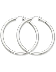 14k White Gold Polished 4mm Lightweight Round Hoop Earrings. Metal Wt- 5.32g