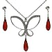 Butterfly Sliver Necklace Earring Garnet Glass title=