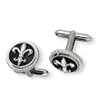 Titanium with Black Enamel Fleur De Lis Cuff Links