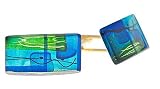 Designer handcrafted curved oblong acrylic and foil cufflinks