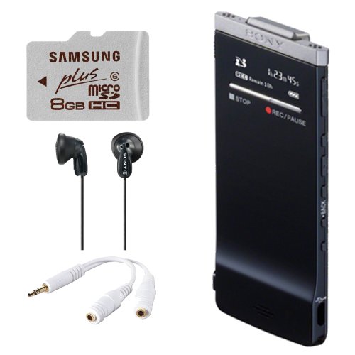 Sony ICDTX50 Digital Voice Recorder + Samsung 8GB MicroSD Memory Card + Sony 300KJ High Power Neodymium Magnet Ear Bud Black + Accessory Kit On Sale