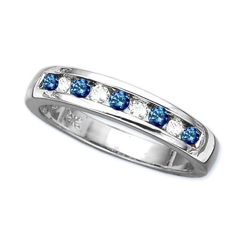 10K White Gold 0.14 ct. Diamond with Alternating 1/4 ct. Sapphire Wedding Band (Highest Quality)