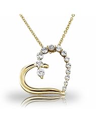 14KT Yellow Gold Elegant Heart Shaped Pendant with Diamond Accents. 3/4 CTW