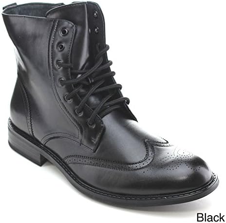 Delli Aldo M3-828 Men's Wingtip Front Lace-Up Military Boot Shoes, Color:BLACK-85, Size:8.5