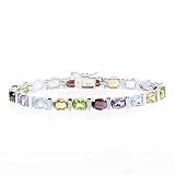 Genuine Multi Colored Genuine Garnet, Citrine, Blue Topaz and Amethyst Silver Tennis Bracelet