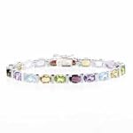 Genuine Multi Colored Genuine Garnet, Citrine, Blue Topaz and Amethyst Silver Tennis Bracelet