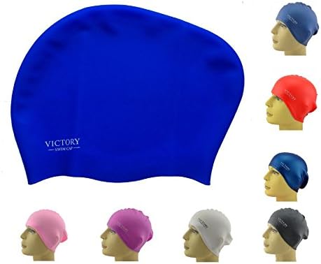 Premium Long Hair Swim Cap For Women, Lady &amp; Girls With Beautiful Design - The Best Swim Cap On The Market - 100% Satisfaction Or Money Back Guarantee (Blue)