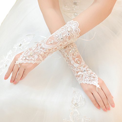 Valdler bridal lace rhinestone fingerless gloves for wedding part…