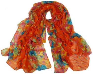 niceeshop(TM) Fashion Women Soft Paris Yarn Long Muffler Shawl Scarf Wraps With Flower Pattern-Orange