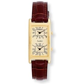 Avalon Unisex Gold Tone World Traveler Dual Time Zone Strap Watch # 7090-1