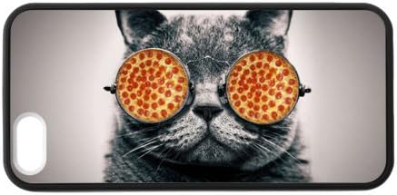 Generic Funny Hipster Cat with Pizza Sunglasses Design TPU Rubber Case for Iphone 5 5s