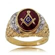 Mens Fraternal Masonic Diamond Ring in Textured Yellow Gold