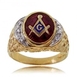 Mens Fraternal Masonic Diamond Ring in Textured Yellow Gold