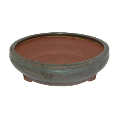 22cm Round Green Glazed Bonsai Pot