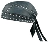 Black Studded Leather Do Rag Headwrap Biker Motorcycle Skull Cap
