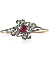 18kt Gold Diamond Pave Ruby Palm Bracelet Silver Wedding Jewelry