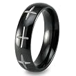 Black Plated Polished Tunsten Carbide Ring with Cross Cut-outs (6.0mm) - Sizes 8 - 12