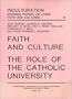 Faith and Culture: The Role of the Catholic University