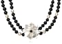 Freshwater Cultured Pearl, Black Agate and Mother-of-Pearl Flower Necklace, 18"