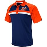 MLB Men's New York Mets Absolute Speed 3 Button Synthetic Raglan Polo (Deep Royal/Dark Orange/White, Medium)