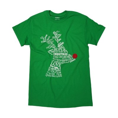 Wordy Reindeer Christmas Green T-Shirt - Tees2urdoor