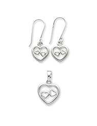 Sterling Silver Heart Earrings and Pendant Set. Metal Wt- 4.34g