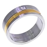 Steel-Jewelry: Stainless Steel Two-Tone Band with Signity Cubic Zirconia Solitaire Ring
