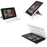 VanGoddy Tablet Accessories Presents Our Cloud White Amazon Kindle Fire Modern Melrose Leather Portfolio Cover w/ 360 Degree Swivel Stand + VanGoddy LIVE * LAUGH * LOVE Wristband
