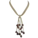 Tan Triple Strand Cascading Dyed Chocolate 9-10mm Cultured Pearls Suede Necklace