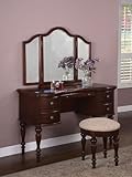 Vanity Set with Tri-Fold Mirror in Marquis Cherry Finish