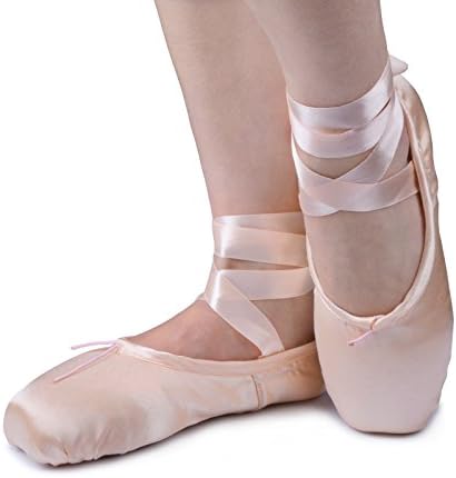 Women's Satin Pointe Shoe with Soft Silicone Gel Toe Pads US 7