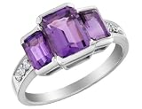 Three Stone Amethyst Ring with Diamonds 2.50 Carat (ctw) in 10K White Gold
