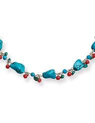 Sterling Silver 16in Dyed Howlite/Turquoise/Red Coral Necklace. Metal Wt- 5.42g