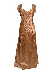 A-line Short Sleeves Ruched Pleated Beaded Sheer Silk/Taffeta Natural   Waistline Sweetheart Mother-of-the-Bride Dress 