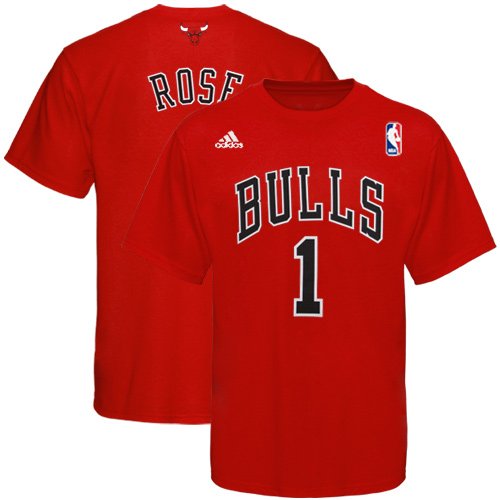 NBA Men's Chicago Bulls Derrick Rose #1 Name & Number Tee (Red, Large)