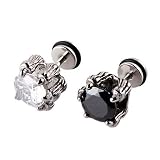 Stunning 316l Stainless Steel White/black Cubic Zirconia Mens Stud Earrings