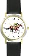 Thoroughbred Racehorse and Jockey Horse - WATCHBUDDY&reg; DELUXE TWO-TONE THEME WATCH - Arabic Numbers - Black Leather Strap-Size-Large ( Men's Size or Jumbo Women's Size )