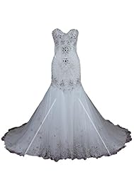 Lace-Up Beaded Mermaid Tulle Sweetheart 2015  Dress with a Chapel Train 
